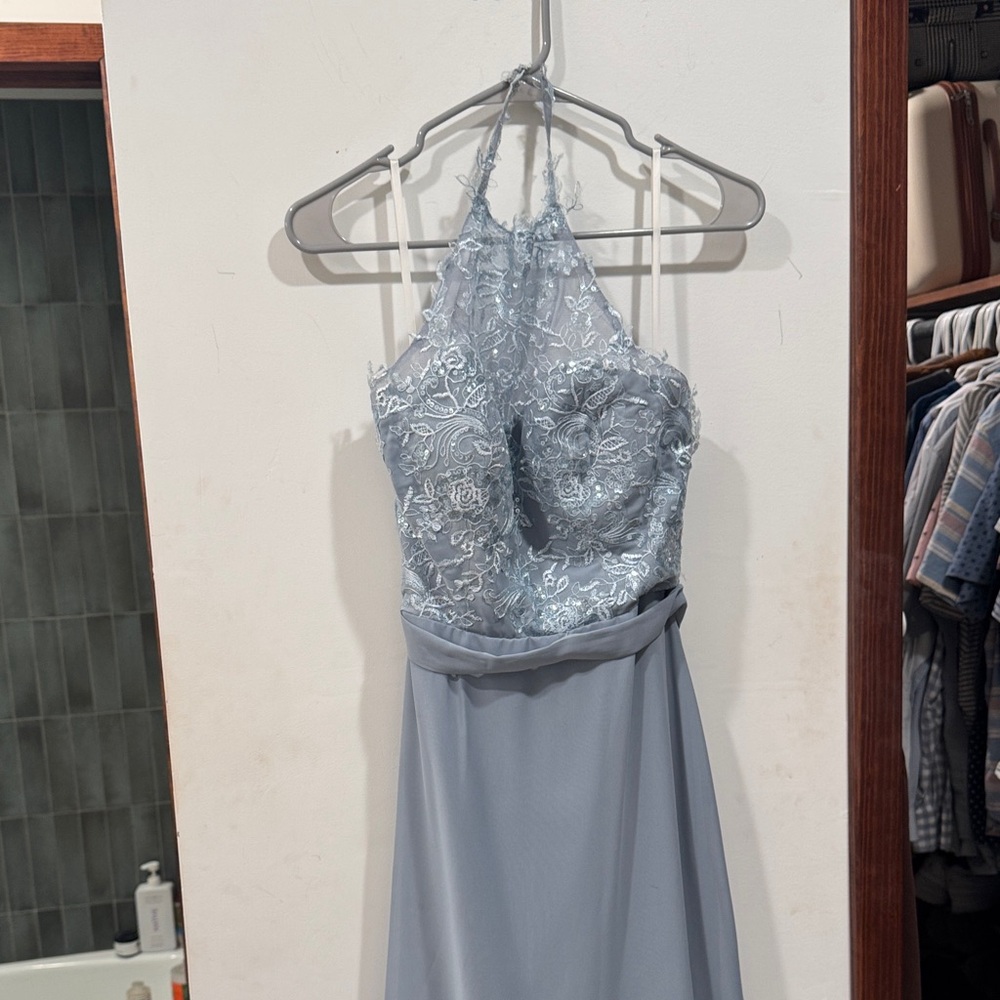 Chic Backless Lace Dress in Soft Blue from Birdey Grey